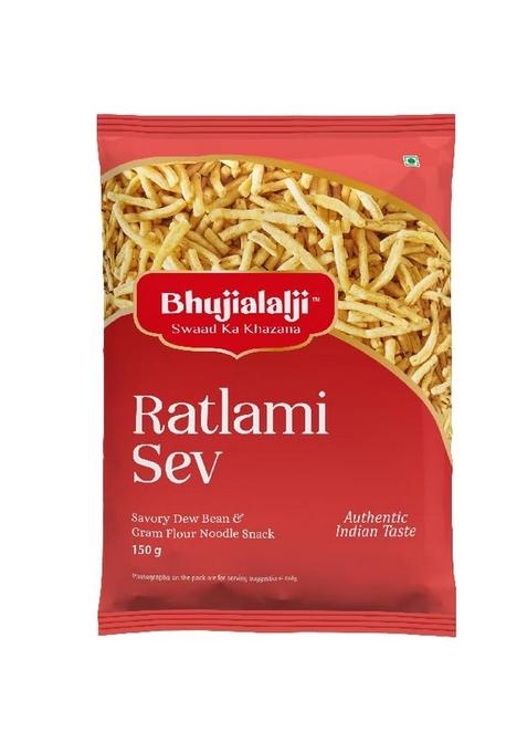 BHUJIALALJI Ratlami Sev (pack of 1) 150g | Spicy with kali mirch, red ajwain and lavang Indian Tea Time Snack Mixture Ready to eat Crispy & Light snacks.