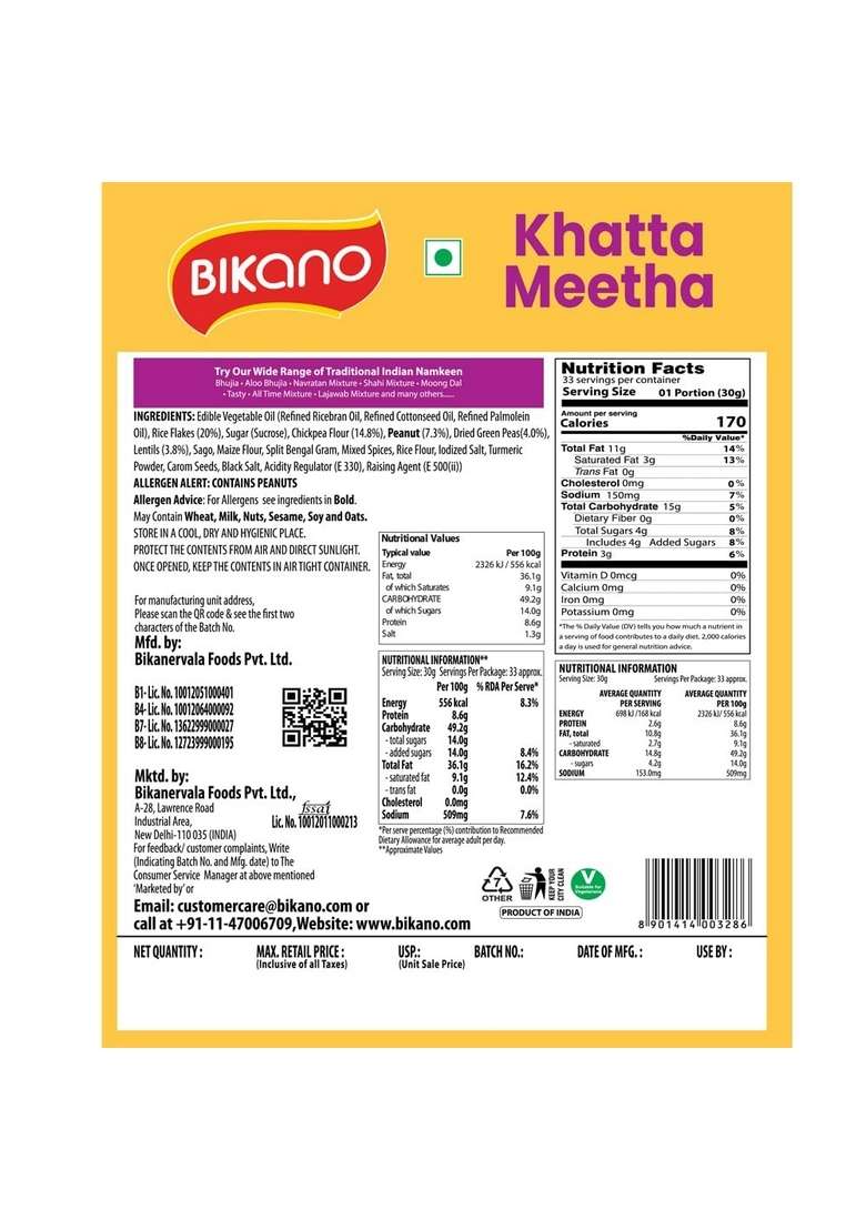 BIKANO Khatta Meetha Namkeen | Crunchy & Tasty mixture, 1kg Pack - Indya