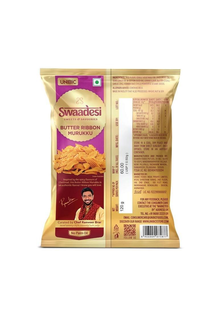 Unibic No Palm Oil Butter Ribbon Murukku | All Time Favourite Snacks Crunchy Healthy Snacks, Ready to Eat 120/130gm (Weight May Vary)