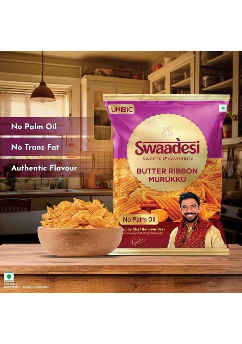 Unibic No Palm Oil Butter Ribbon Murukku | All Time Favourite Snacks Crunchy Healthy Snacks, Ready to Eat 120/130gm (Weight May Vary)