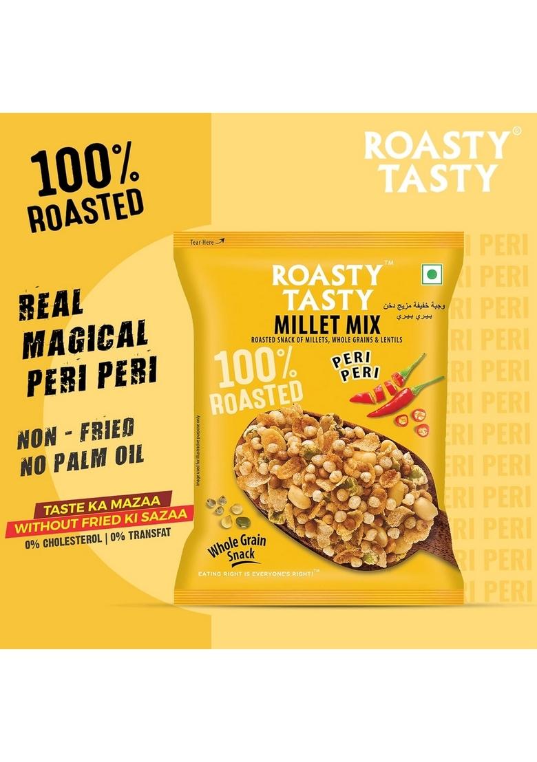 Roasty Tasty Millet Mix Peri 200G|Healthy Snack Of Roasted Bajra,Wheat Flakes,Masoor,Peanuts|Ideal For Kids & Adults|Low Calorie Snacks-Roasted Namkeen-No Cholesterol,No Transfat