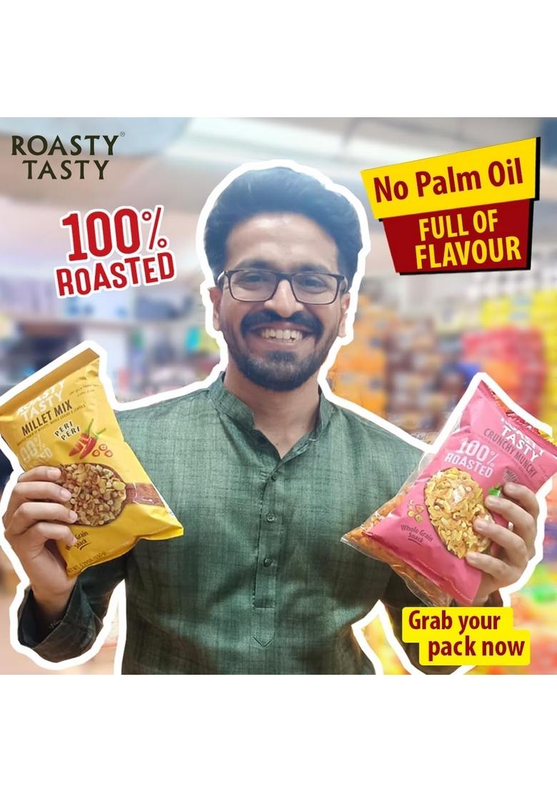 Roasty Tasty Millet Mix Peri 200G|Healthy Snack Of Roasted Bajra,Wheat Flakes,Masoor,Peanuts|Ideal For Kids & Adults|Low Calorie Snacks-Roasted Namkeen-No Cholesterol,No Transfat
