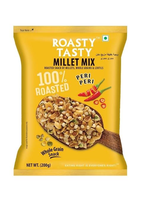 Roasty Tasty Millet Mix Peri 200G|Healthy Snack Of Roasted Bajra,Wheat Flakes,Masoor,Peanuts|Ideal For Kids & Adults|Low Calorie Snacks-Roasted Namkeen-No Cholesterol,No Transfat