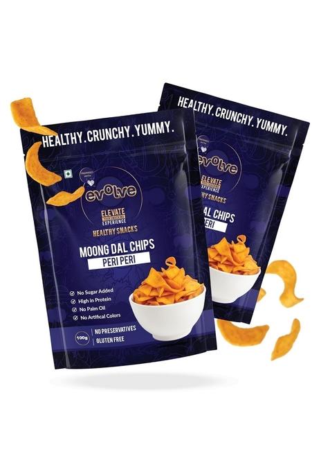 Evolve Moong Dal Chips Healthy Snacks | Roasted, Gluten Free Snacks, No Palm Oil & Artifical colors, Snack, Peri Flavor - 100gm Pack of 2