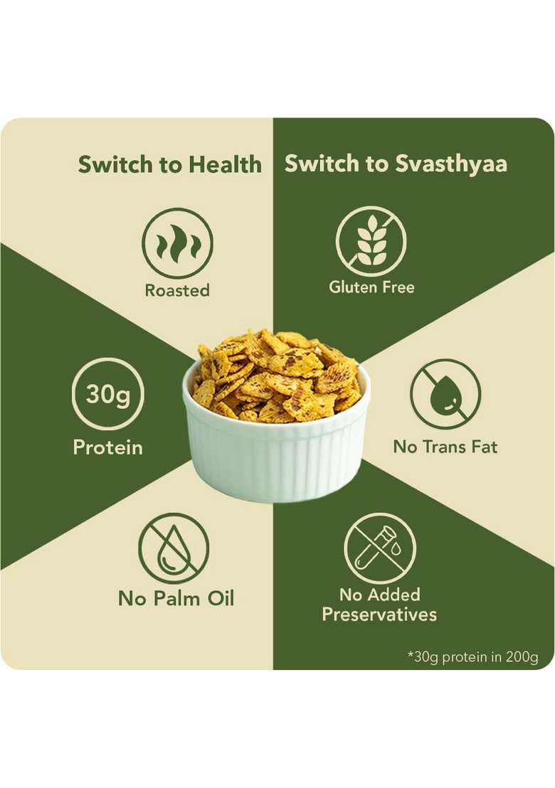 SVASTHYAA - Chana Jor Garam 220gm Roasted Chanachur Namkeen, Healthy Snacks No Palm Oil Certified Organic Chana, Sea Salt, Rock Hing, Sunflower (used for spraying masala) Pack of 2 - Indya
