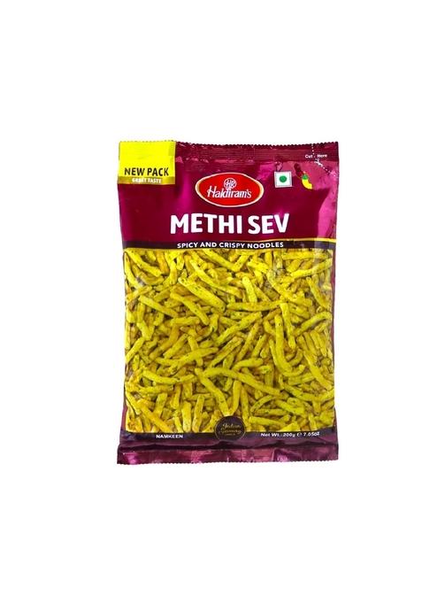 Haldiram’s Methi Sev | Crispy & Crunchy Traditional Made with All Natural Ingredients Lightly Spiced Flavorful Perfect Topping for Foods |200 gms