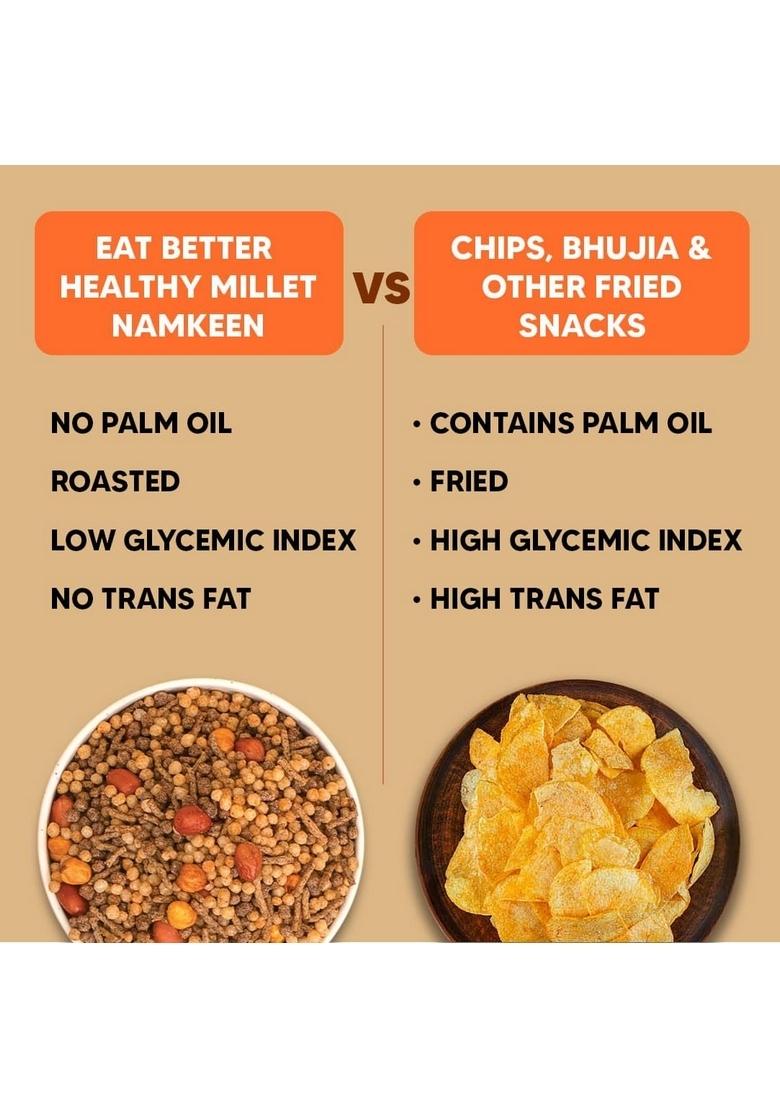 EAT BETTER CO Millet Namkeen Desi Masala Chatpata, Healthy Snack Roasted, Not Fried | No Palm Oil Replacement of Chips & Bhujia 100 grams