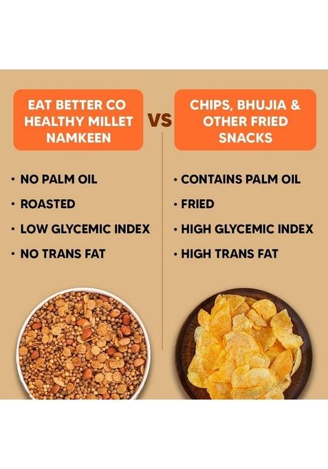 EAT BETTER CO Millet Namkeen Chilli Garlic Chatpata, Healthy Snack Roasted, Not Fried | No Palm Oil Replacement of Chips & Bhujia 100 grams
