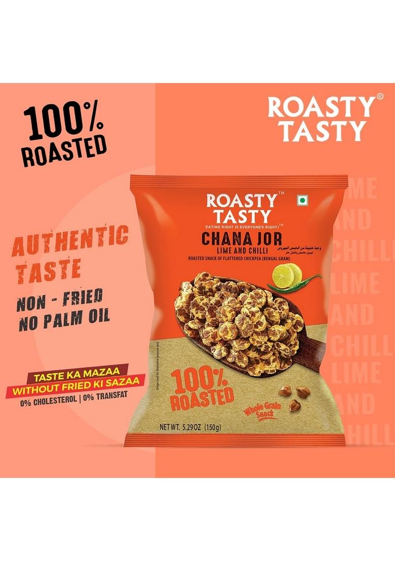 Roasty Tasty Roasted Chana Jor Lime & Chilli Whole Grain Indian Snacks- 200g |No MSG | Zero Cholesterol Trans Fat Diet Namkeen Gluten Free Ready-to-eat High in protein Export Quality