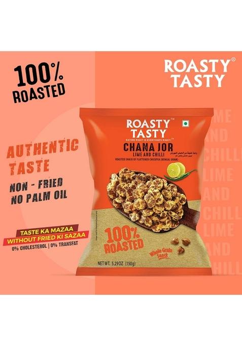 Roasty Tasty Roasted Chana Jor Lime & Chilli Whole Grain Indian Snacks- 200g |No MSG | Zero Cholesterol Trans Fat Diet Namkeen Gluten Free Ready-to-eat High in protein Export Quality