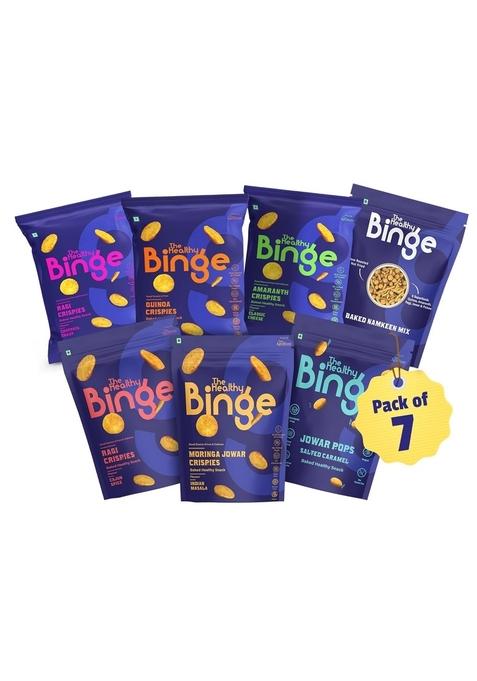 The Healthy Binge Binge| Try Them All Pack| Baked not Fried Chips| As seen on Shark Tank India| Snacks| 0% Cholesterol| High Protein & Fiber | No MSG| Pack of 7