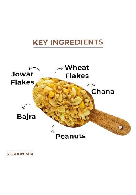 Roasty Tasty 5 Grain Mix Multigrain Mixture Roasted Snack 340g | Healthy Palm Oil Free Namkeen Ideal Millet for Kids & Adults Low Calorie Snacks