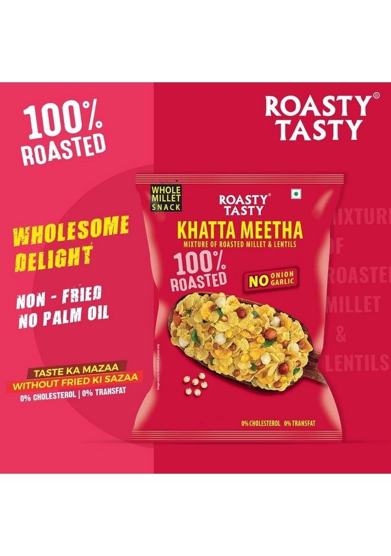 Roasty Tasty Khatta Meetha Roasted Millet Namkeen Snack 200gm | Oil-Free, For Kids No Onion, Garlic Healthy Snacks