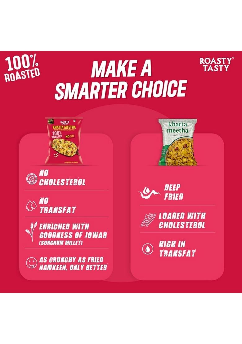 Roasty Tasty Khatta Meetha Roasted Millet Namkeen Snack 200gm | Oil-Free, For Kids No Onion, Garlic Healthy Snacks