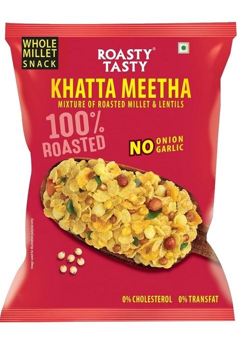 Roasty Tasty Khatta Meetha Roasted Millet Namkeen Snack 200gm | Oil-Free, For Kids No Onion, Garlic Healthy Snacks