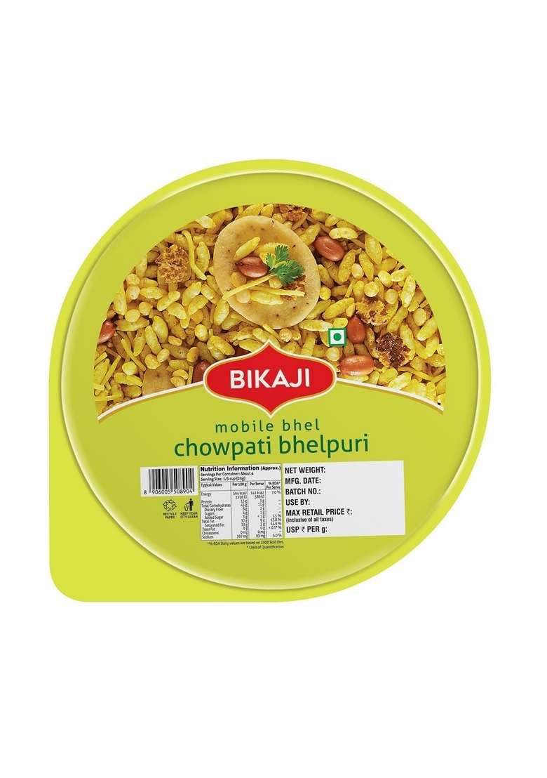 Bikaji Chowpati Bhelpuri | 110g Pack Bhel Savoury Blend of Gram Noodles, Pulses & Peanuts Chaat Lover