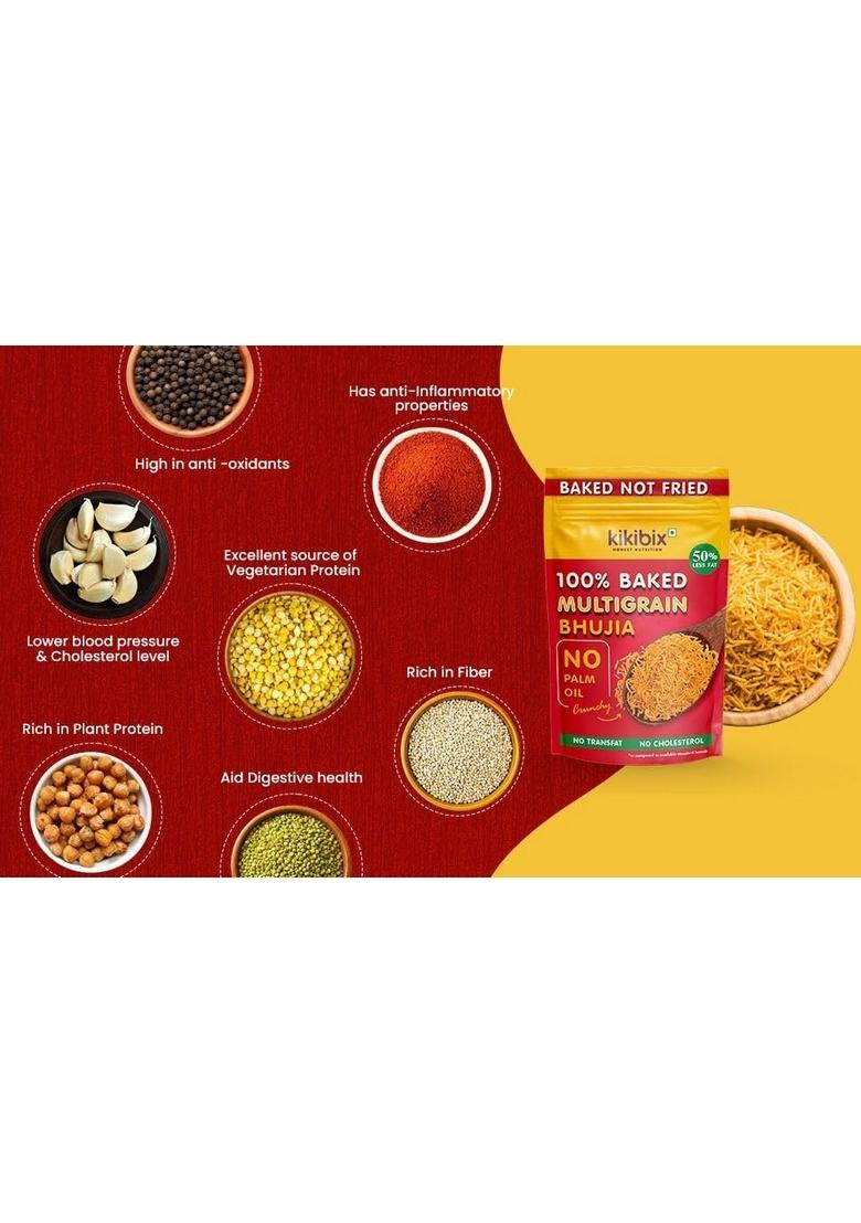 KIKIBIX Baked Multigrain Bhujia Namkeen, Healthy Snacks for adults & kids, Low Fat, Calories, High Protein Bhujiya Diet Mixture diabetics- No Palm Oil, Not Fried