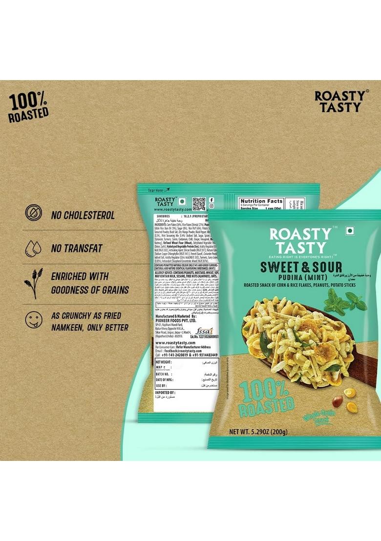 Roasty Tasty Roasted Sweet & Sour Mixture | Pudina Healthy Snacks Namkeen Best Indian Tea Snack Chivda Diet Chiwda Guilt Free 200g