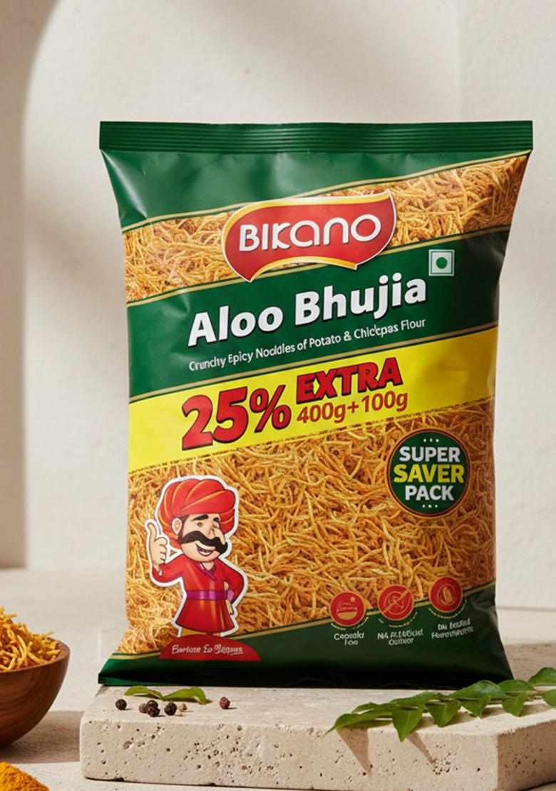 BIKANO Aloo Bhujia | Crunchy Texture 400g pack+25% Extra All time favourite Indian Namkeen