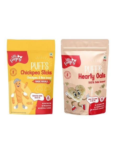 LITTLEFINGERS Little Fingers Organic Millet Based Healthy Roasted Gluten Free Puffs High In Fiber Assorted Snack Combo For Kids - CHICKPEA STICKS (MASALA MAGIC) AND OATS