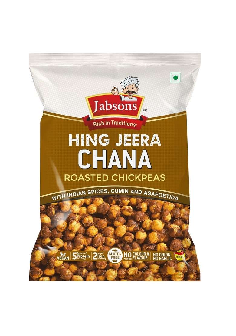 Jabsons Roasted Chana Hing jeera, 150gm | 100% No Onion Garlic Desi Namkeen Snacks Gluten-Free Crunchy Protein Bhuna Chickpeas Ready to Eat - Indya