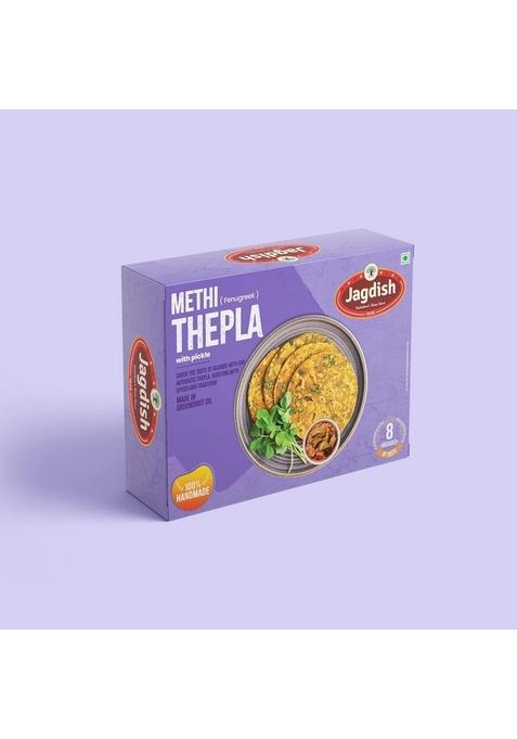 JAGDISH Farshan Methi Thepla with Pickle | Soft & Fresh Gujarati Snack 100% Homemade Handmade Ready-to-Eat Meal Travel-Friendly Healthy Tiffin Option 300g Pack