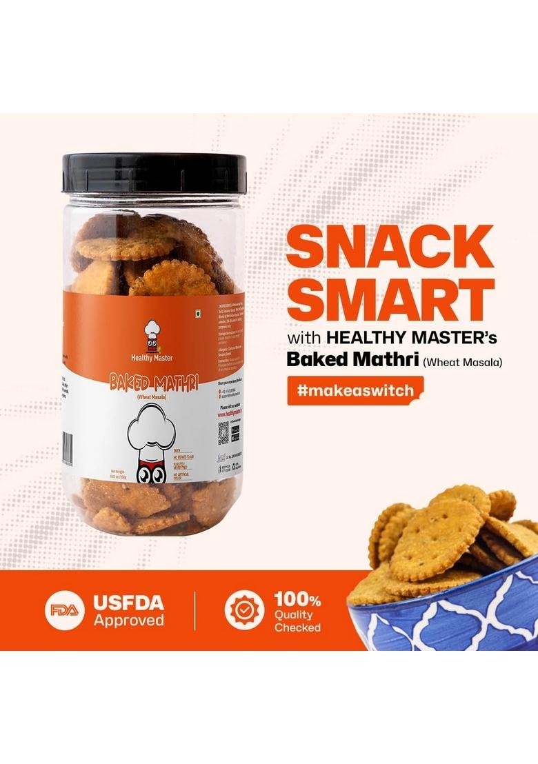 HEALTHY MASTER Vision to serve Baked Wheat Masala Mathri 250g | No Maida Palm Oil Crispy Crunchy Snack 100% Namkeen Mathi (Pack of 1)