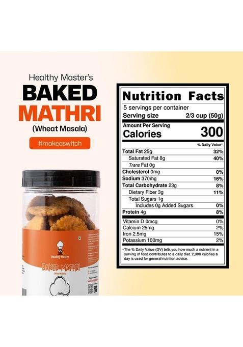 HEALTHY MASTER Vision to serve Baked Wheat Masala Mathri 250g | No Maida Palm Oil Crispy Crunchy Snack 100% Namkeen Mathi (Pack of 1)