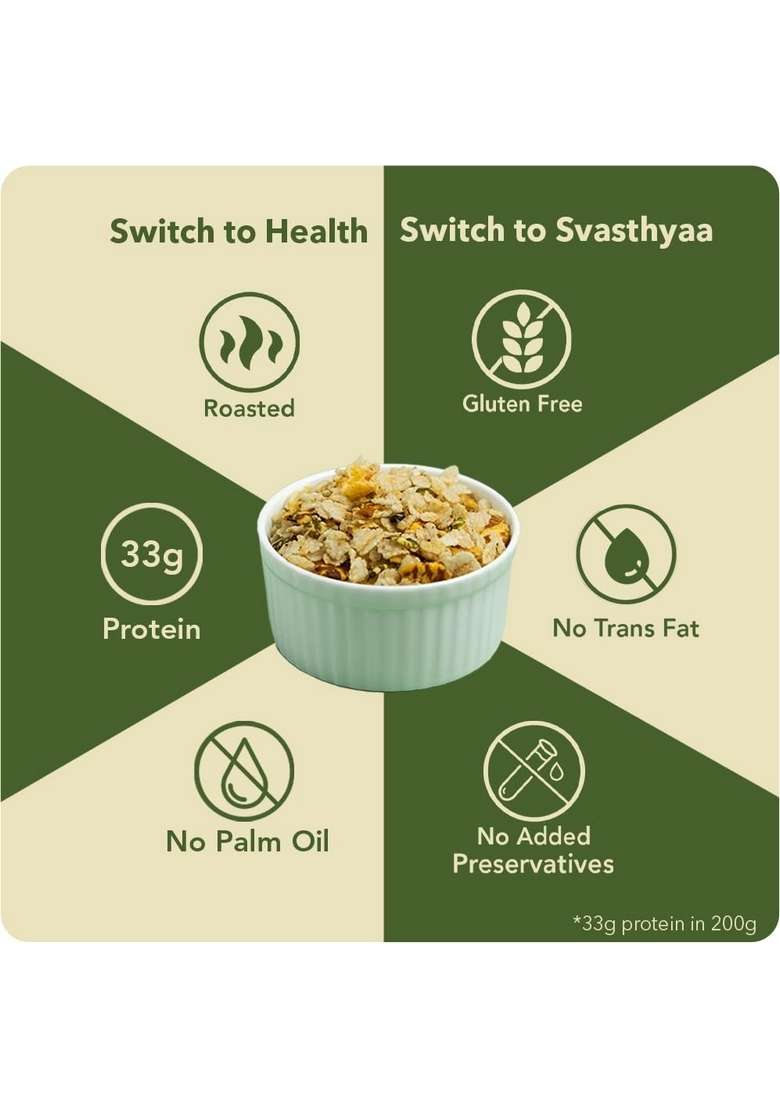 SVASTHYAA - Millet Mix 190gm Roasted Chivda Namkeen, Healthy Snacks No Palm Oil, Jowar flakes, Chana Jor, Moong Jor & Corn providing a nutritious blend for snacking- Pack of 1 - Indya
