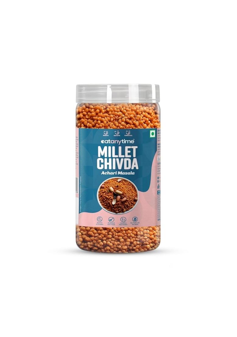 EAT Anytime Achari Millet Chivda | Spicy & Tangy Pickle-Flavored Crunchy Snack Rich In Fiber Protein, Gluten-Free No Artificial Additives Perfect for Healthy Snacking, (Pack of 1)