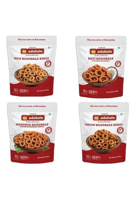 Adukale Kodubale Combo (Pack of 4) | Traditional Karnataka Snack Spicy & Crunchy No Palm Oil or Preservatives 180g Each