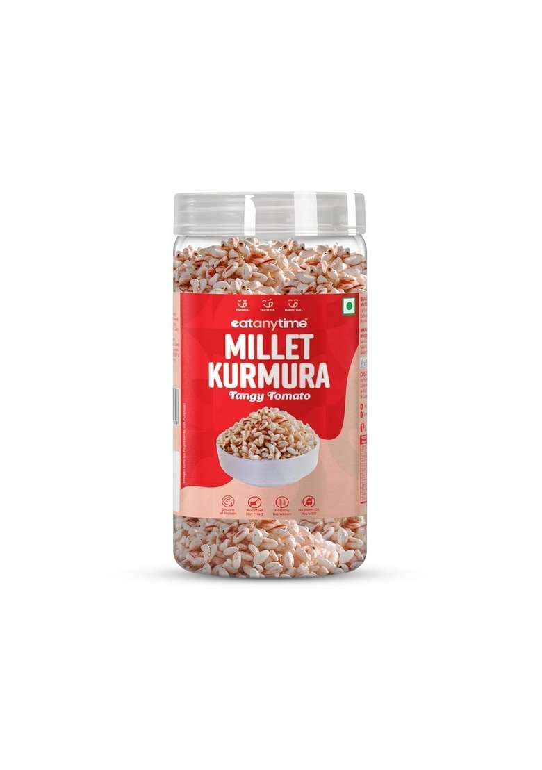 EAT Anytime Tangy Tomato Millet Kurmura | Crunchy Flavorful Snack Zesty Taste Made with Nutritious Millets High In Fiber & Protein Gluten-Free Perfect for Healthy Snacking (Pack of 1) - Indya