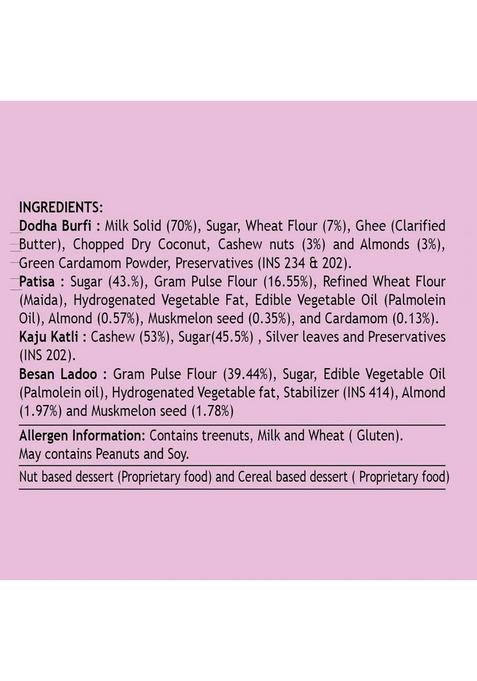 Haldirams Assorted Sweet Delight 450g, Savour The Variety of Indian Sweets (Contains Kaju Katli, Dodha Burfi, Patisa, Besan Ladoo)