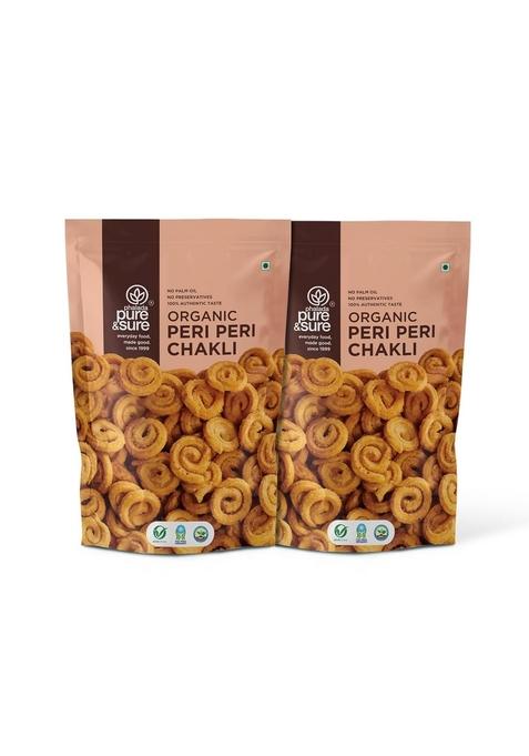 Phalada Pure & Sure Organic Peri Chakli Snack 300gm | Delicious Crunchy Namkeen Snacks Ready to Eat Tea Time Snacks, Cholesterol Free, No Trans Fats, Preservatives| 150gm each (Pack of 2)