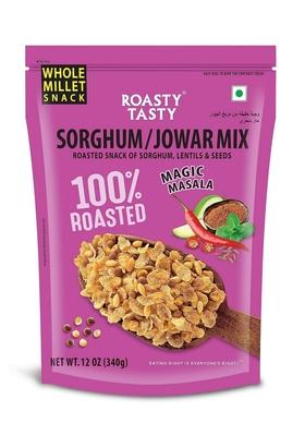 Roasty Tasty Jowar Mix Magic Masala Roasted Snack 340g | Healthy Gluten Free Namkeen Ideal Millet for Kids & Adults Low Calorie Snacks - No Cholesterol, Transfat Diet Mixture with Seeds Items