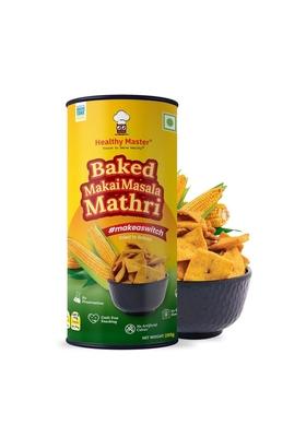HEALTHY MASTER Vision to serve Baked Makai Masala Mathri 250g | No Maida Palm Oil Crispy Crunchy Snack 100% Wheat Namkeen Mathi (Pack of 1)