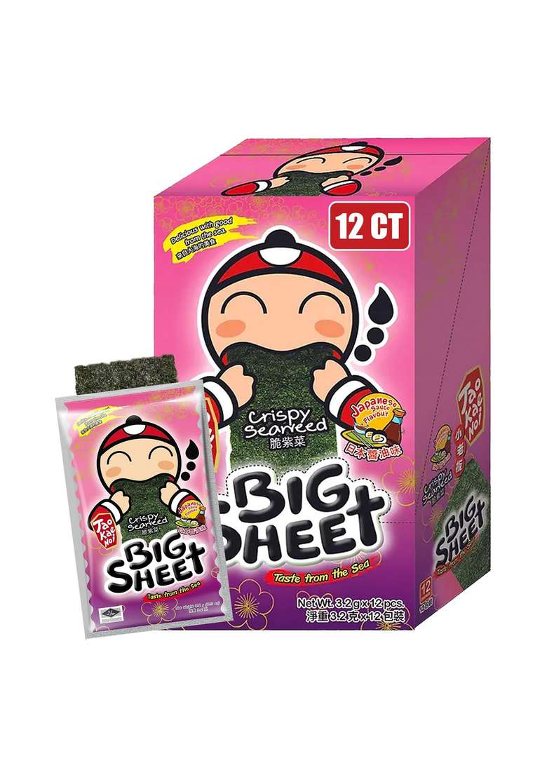 Tao Kae Noi Big Crispy Seaweed Snack Sheets Japanese Sauce Flavor Thai Chip Healthy Nori Snacks For Kids And Adults 12 Individually Wrapped Per Box,3.2Gram Each - Indya