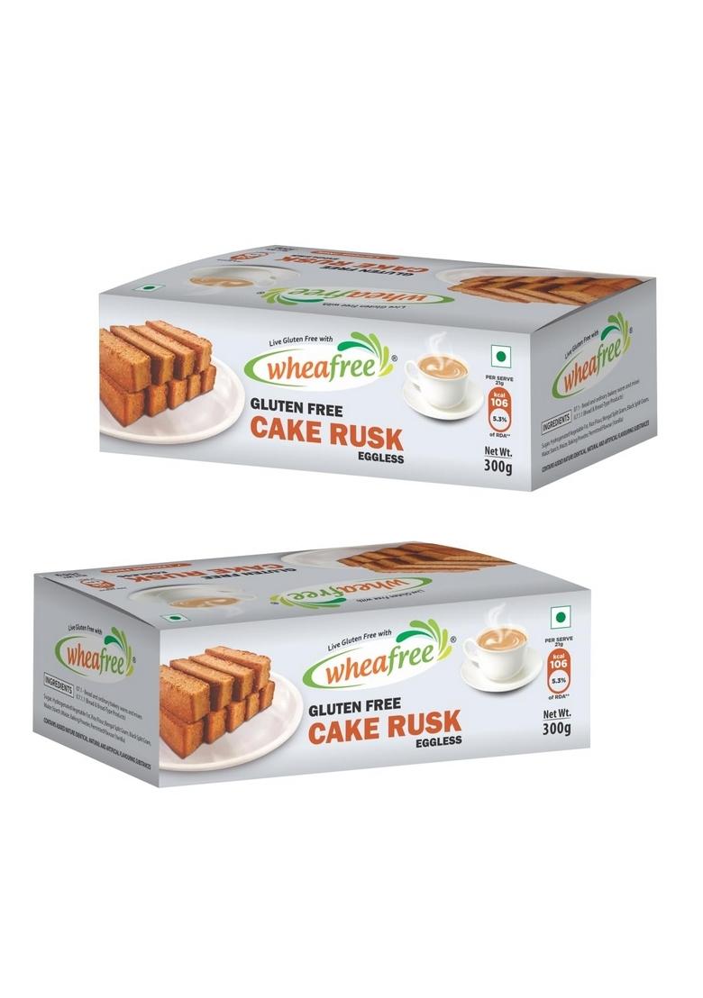 wheafree Gluten Free Cake Rusk (Eggless)(Pack of 2 x 300g Each) | Tasty, Crunchy and Crispy Best Tea Time Snacks No Maida 100% Vegetarian Wholesome Ingredients
