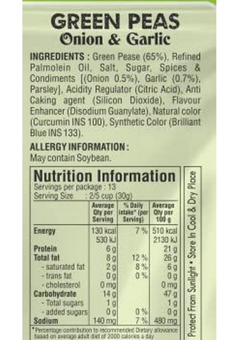 Jabsons Green Peas Onion & Garlic, 400g | Crispy Matar Namkeen Snack Spicy Garlic Mixture Ready to Eat Roasted Party for All Ages