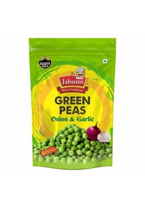 Jabsons Green Peas Onion & Garlic, 400g | Crispy Matar Namkeen Snack Spicy Garlic Mixture Ready to Eat Roasted Party for All Ages