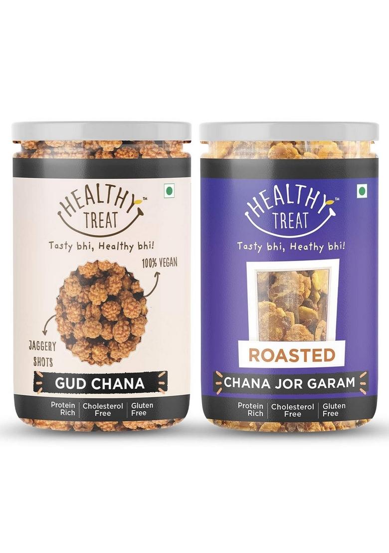 Healthy Treat Gur Chana and Roasted JOR Garam Combo 400 gm (Pack of 2, Each 200 gm) | Oil-Free I Protein-Rich Gluten Free Vegan