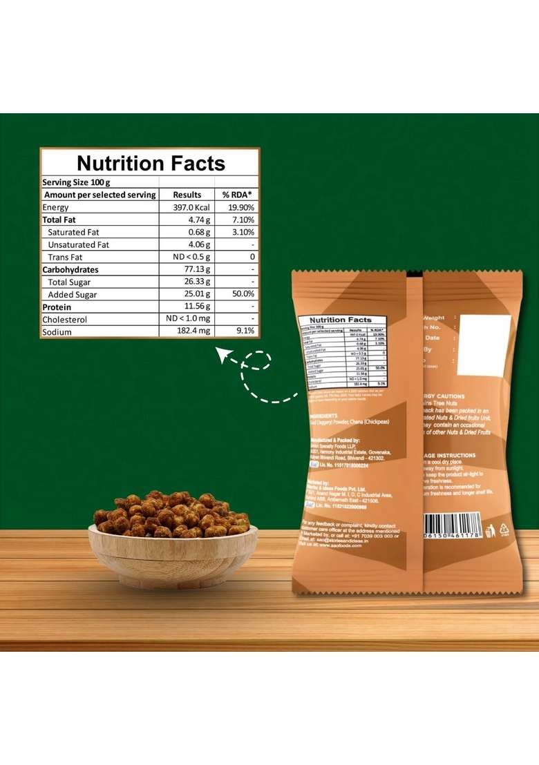 Stories & Ideas SAO Foods Gud Chana Desi Mix - 800g | 20 Small Packs in 2 Boxes Healthy Snacks for Kids Adults Jaggery-Coated Chickpeas Anytime Snacking - Indya
