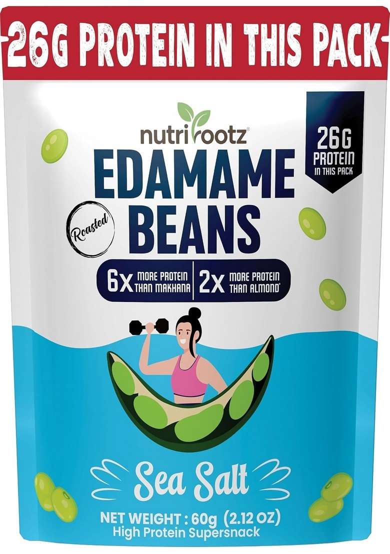 NUTRIROOTZ Roasted Edamame Beans | 26g PROTEIN Sea Salt Flavor Highest Super Snack Not Fried Keto Friendly Gluten Free Vegan Plant Based Healthy (60 G, Salt) - Indya
