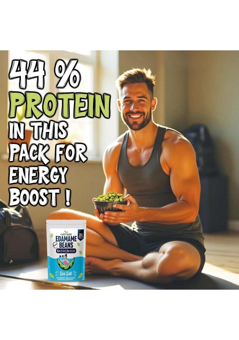 NUTRIROOTZ Roasted Edamame Beans | 26g PROTEIN Sea Salt Flavor Highest Super Snack Not Fried Keto Friendly Gluten Free Vegan Plant Based Healthy (60 G, Salt) - Indya