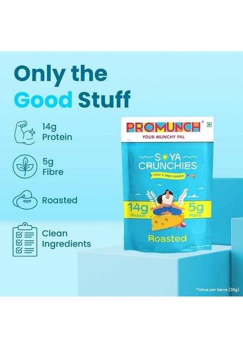 PROMUNCH Roasted Soya Snack | High-Protein Healthy Gluten-Free (Cheese and Onion-3, Peri Peri-3, Noodle Masala-3) 30g Each
