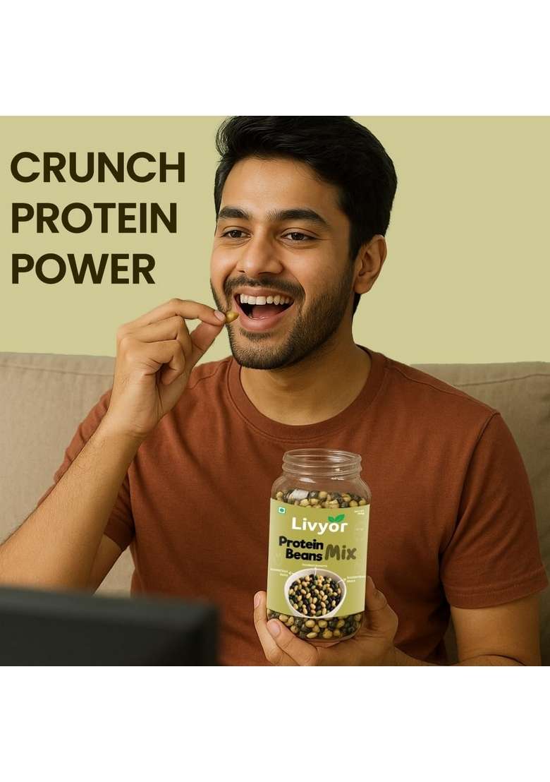 LIVYOR Roasted Protein Beans Mix - 150 gm | SoyaBeans Edamame Black Not fried Healthy and Tasty snack No Added Sugar preservatives Pack of 1 - Indya