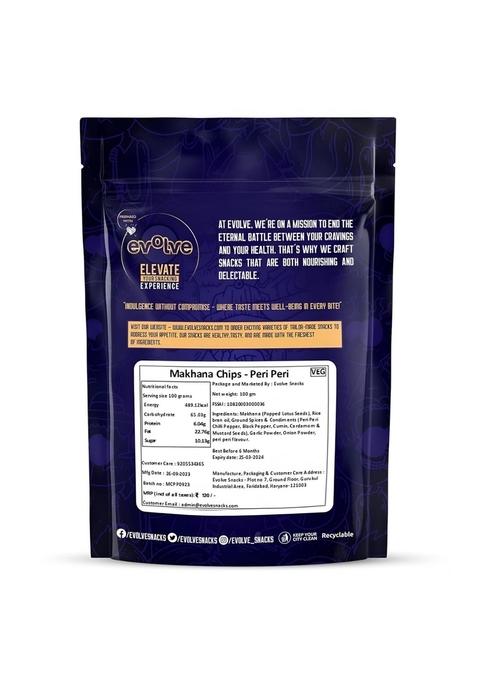Evolve Makhana Chips Healthy Snacks for Kids, Adults, Gluten Free, Low Calorie, No Palm Oil, Vacuum Fried, Peri Flavor