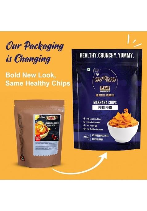 Evolve Makhana Chips Healthy Snacks for Kids, Adults, Gluten Free, Low Calorie, No Palm Oil, Vacuum Fried, Peri Flavor