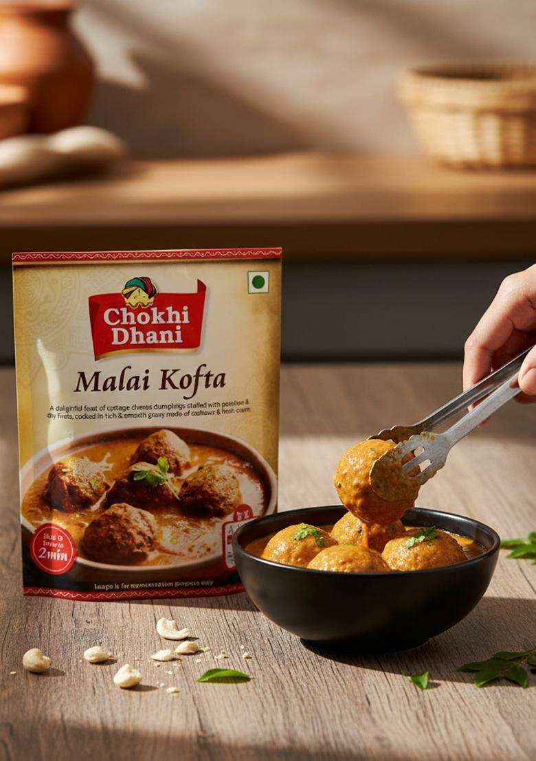 Chokhi Dhani Malai Kofta Ready-to-Eat Meal 300g | Rich Creamy Curry with Soft Koftas ready to eat meals Instant Heat & Microwavable Home Style Pack of 1 - Indya