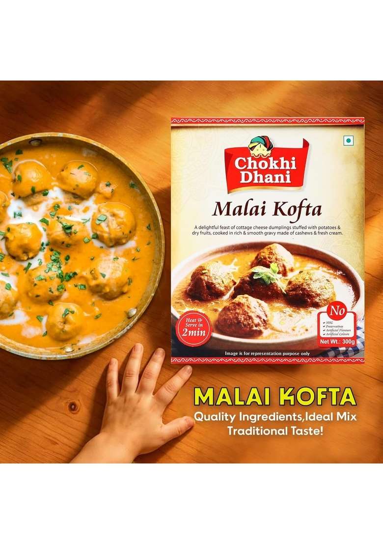 Chokhi Dhani Malai Kofta Ready-to-Eat Meal 300g | Rich Creamy Curry with Soft Koftas ready to eat meals Instant Heat & Microwavable Home Style Pack of 1 - Indya